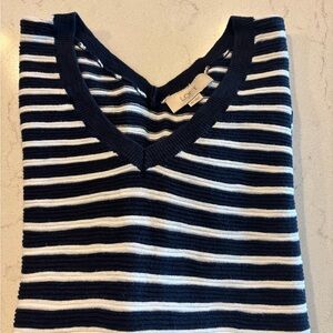 LOFT Navy Blue and White Striped Knit Top